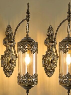 Vintage-Style Gold Wall Sconce Lantern - Elegant Home Accent